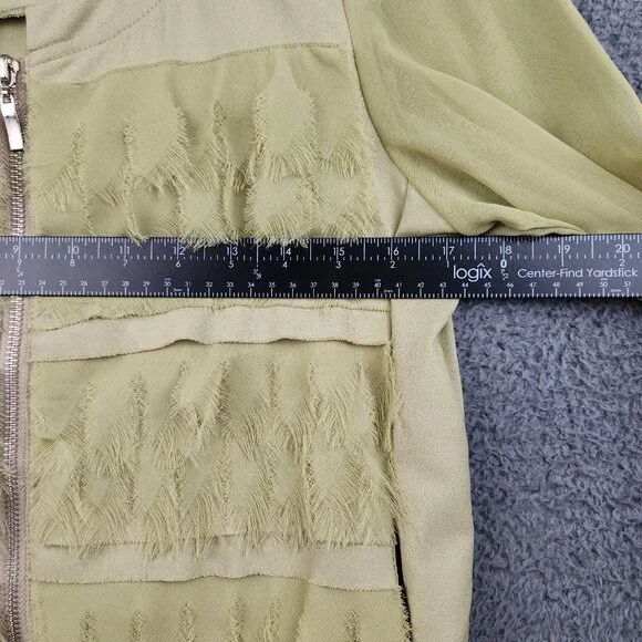 Women's Lime Green Sheer Coquette Ruffle Zip Up Blouse Small Romantic Layered - Picture 5 of 10